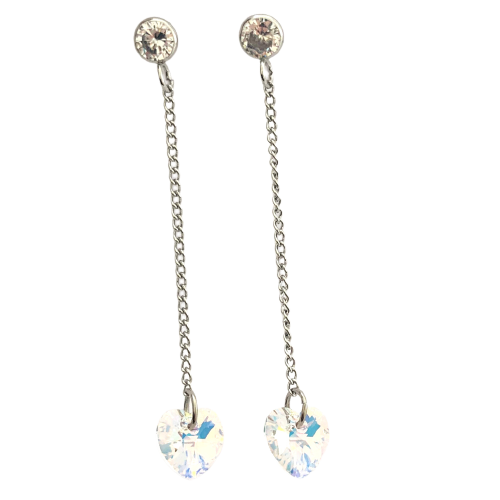 Brilliant Earring and Crystal Heart - Stainless Steel.