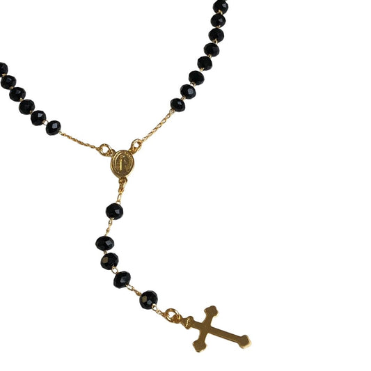 Rosary Necklace With Black Crystals